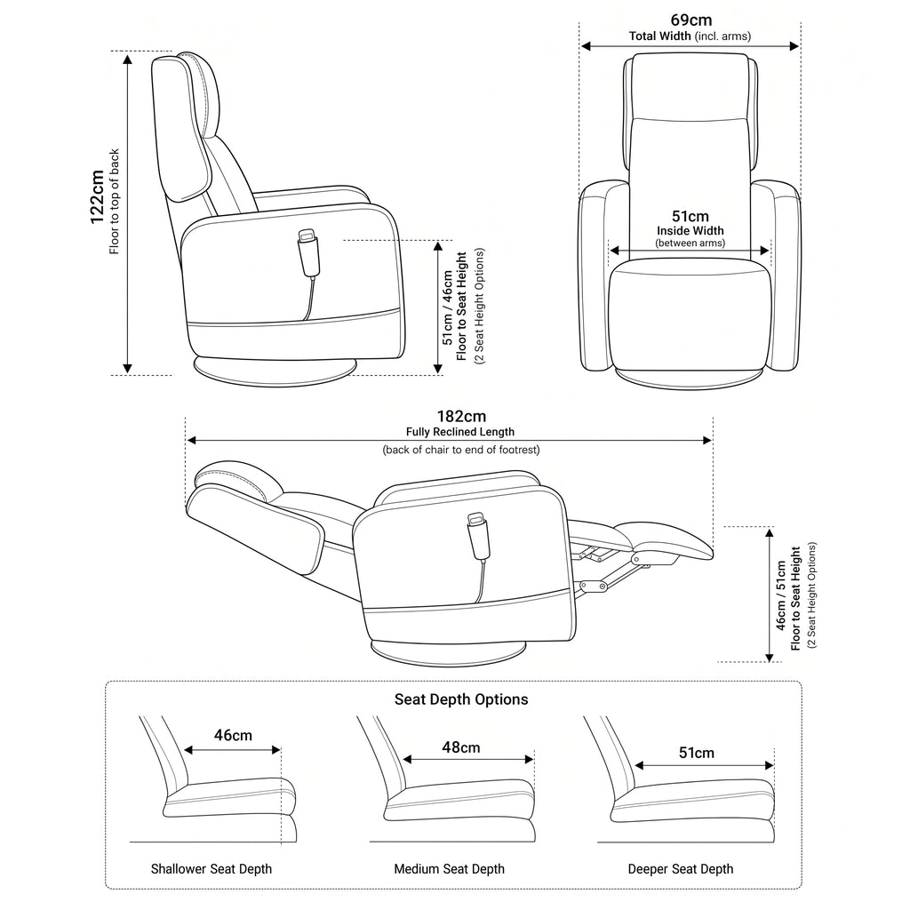 The Steadfast Fabric Swivel Rise Recliner Chair
